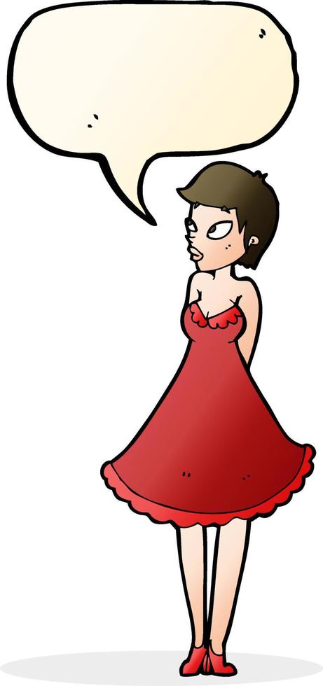 cartoon pretty woman in dress with speech bubble vector