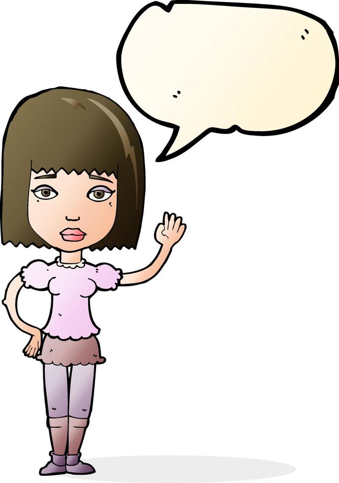 cartoon woman waving with speech bubble vector