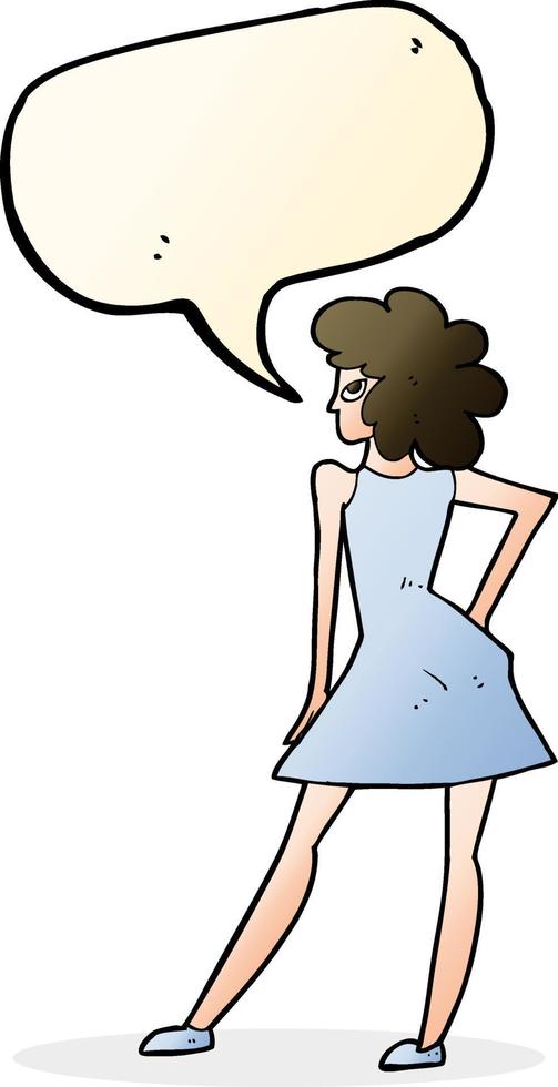 cartoon woman posing in dress with speech bubble vector