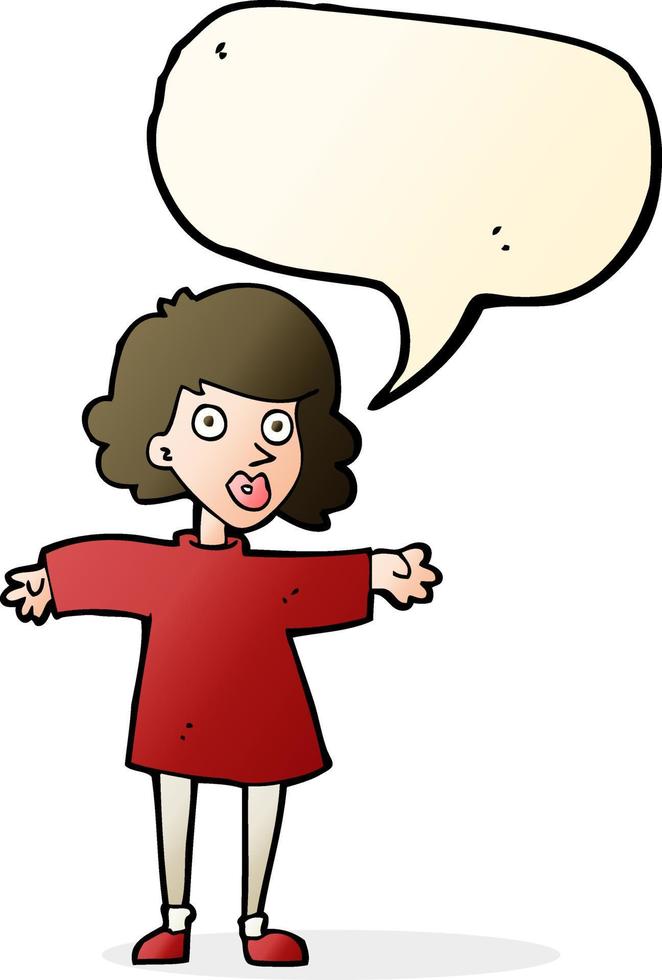 cartoon nervous woman with speech bubble vector