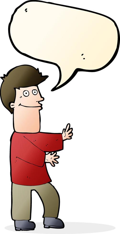cartoon man gesturing with speech bubble vector