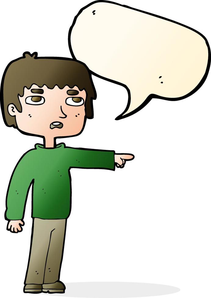 cartoon boy pointing with speech bubble vector