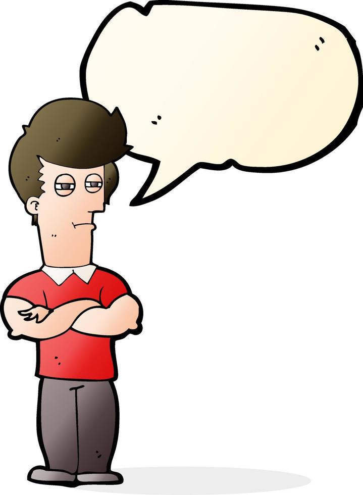 cartoon man with folded arms with speech bubble vector
