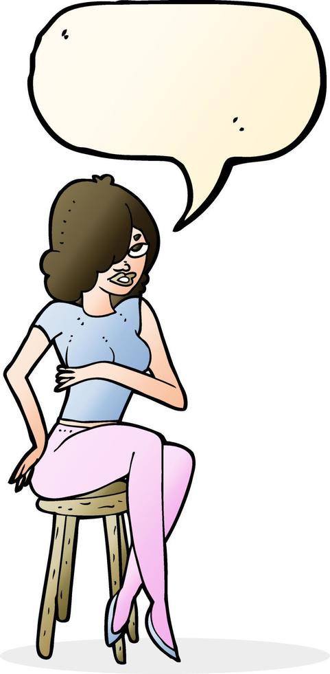 cartoon woman sitting on bar stool with speech bubble vector