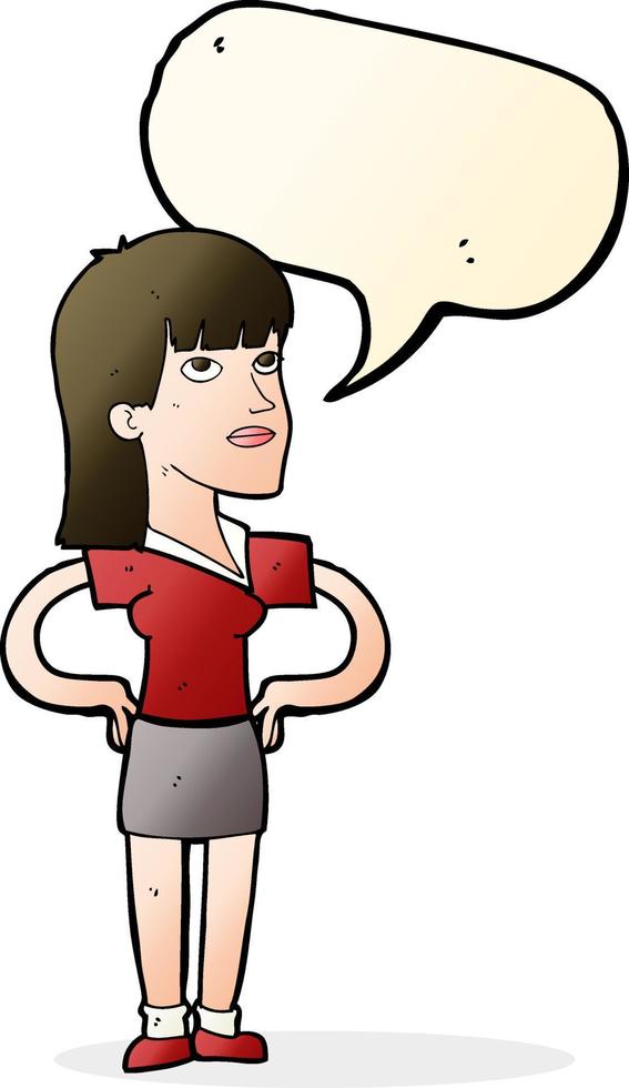 cartoon woman with hands on hips with speech bubble vector
