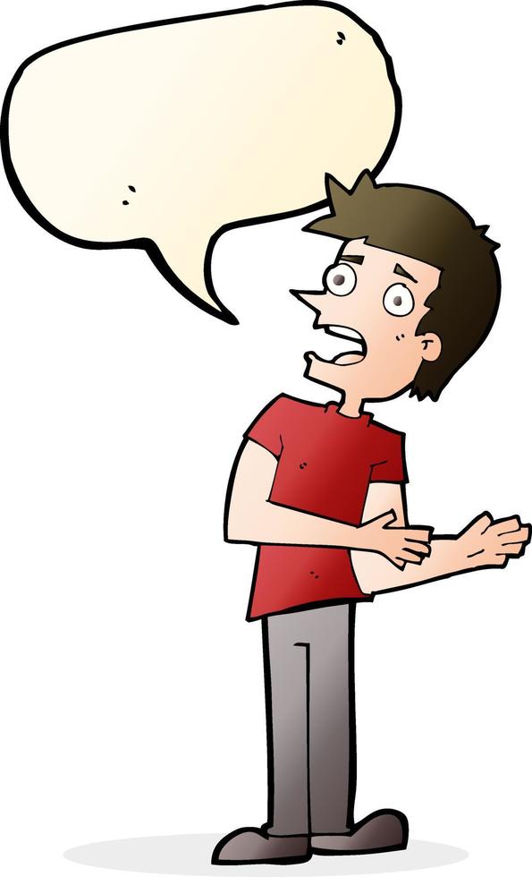 cartoon man making excuses with speech bubble vector