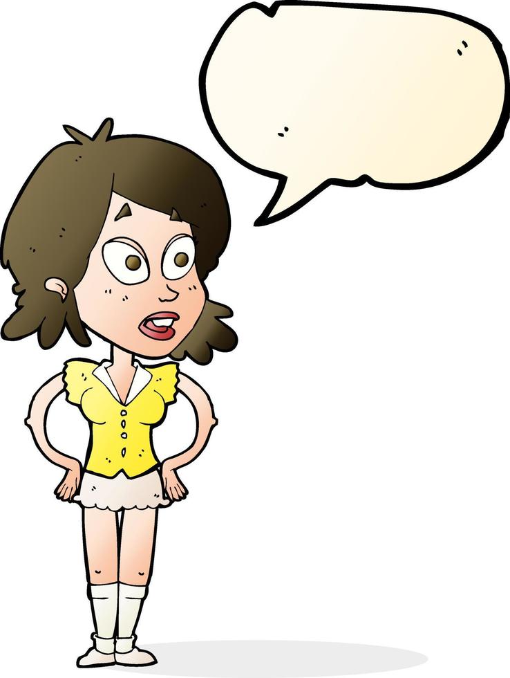 cartoon woman with hands on hips with speech bubble vector