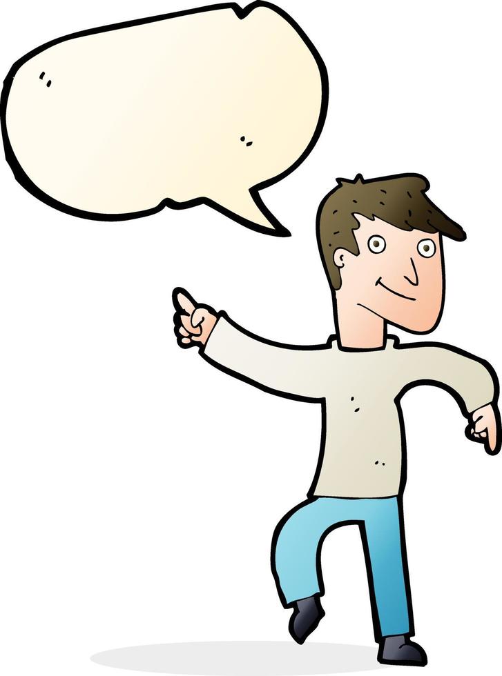 cartoon happy man pointing with speech bubble vector