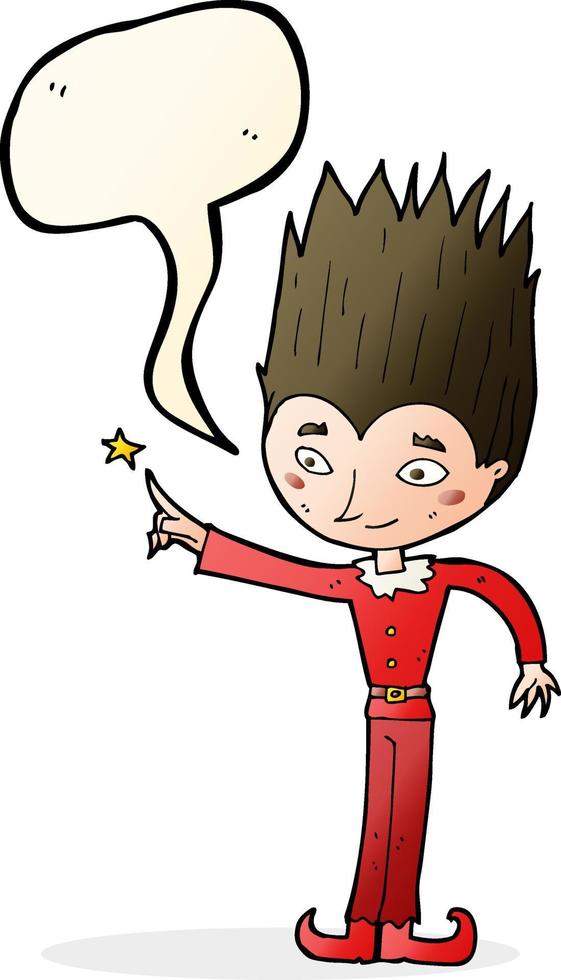 cartoon magic christmas elf with speech bubble vector