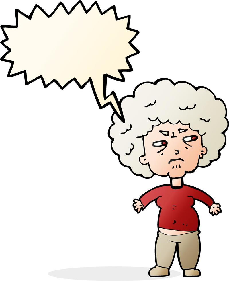 cartoon annoyed old woman with speech bubble vector