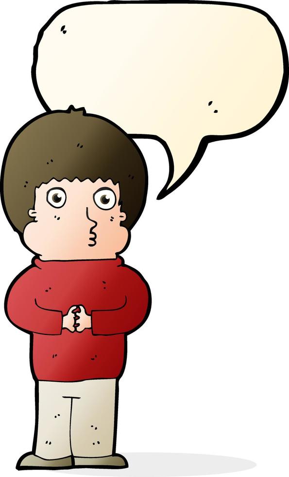 cartoon shy boy with speech bubble vector