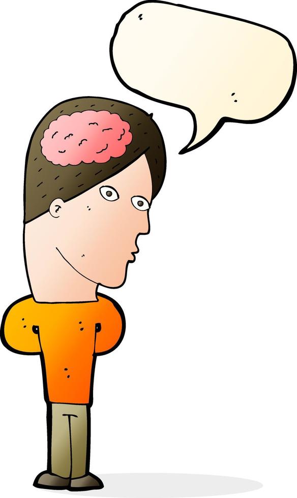 cartoon man with big brain with speech bubble vector