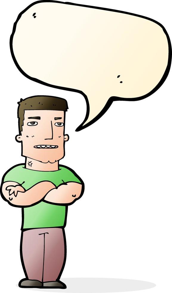 cartoon tough guy with folded arms with speech bubble vector