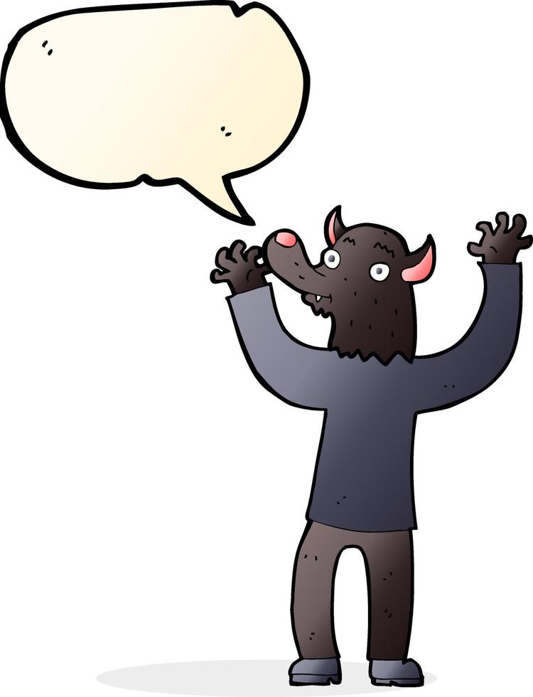 cartoon happy werewolf man with speech bubble vector