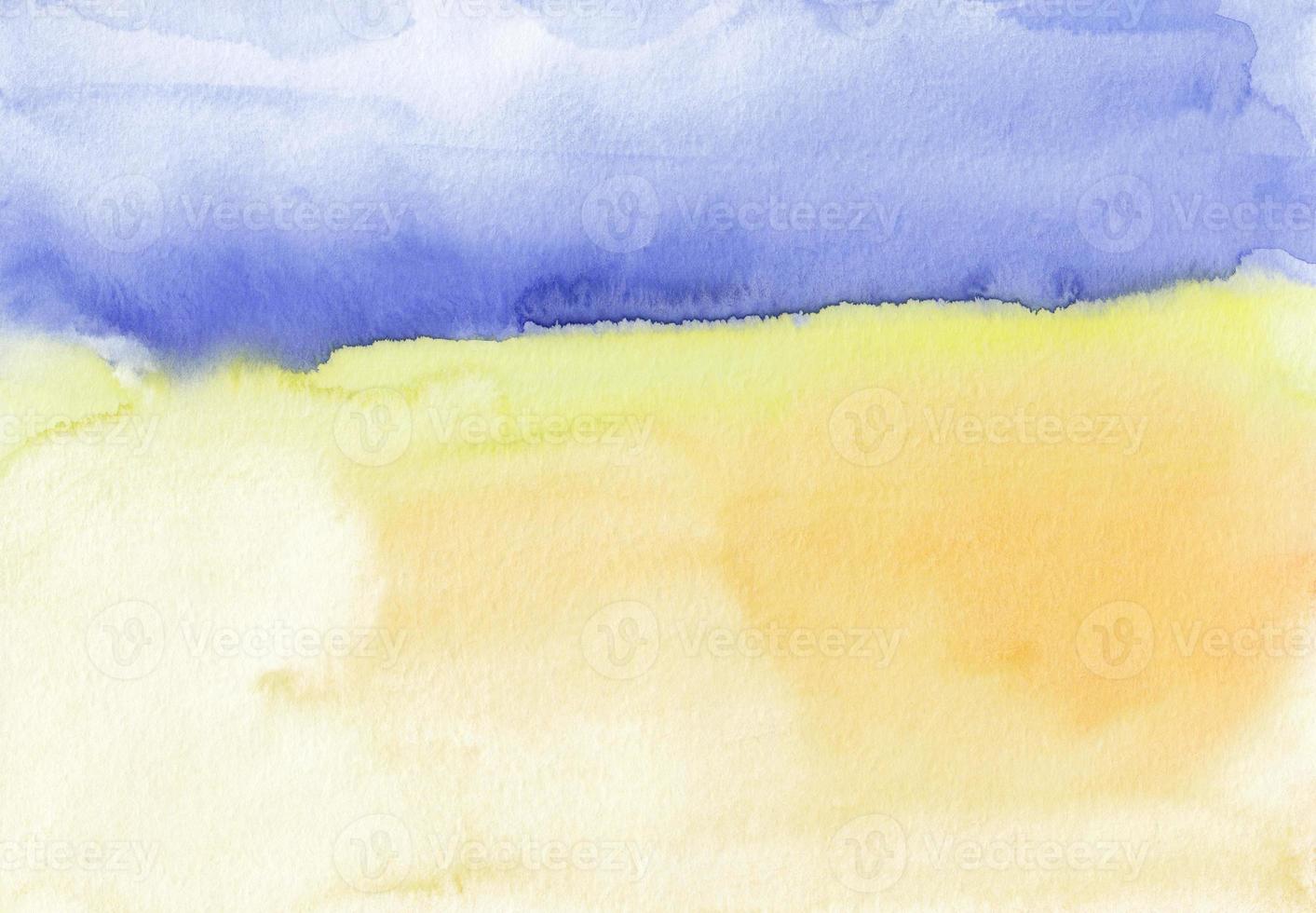 Abstract watercolor blue-purple, yellow and orange background texture, hand painted. Artistic backdrop, stains on paper. Aquarelle painting wallpaper. photo