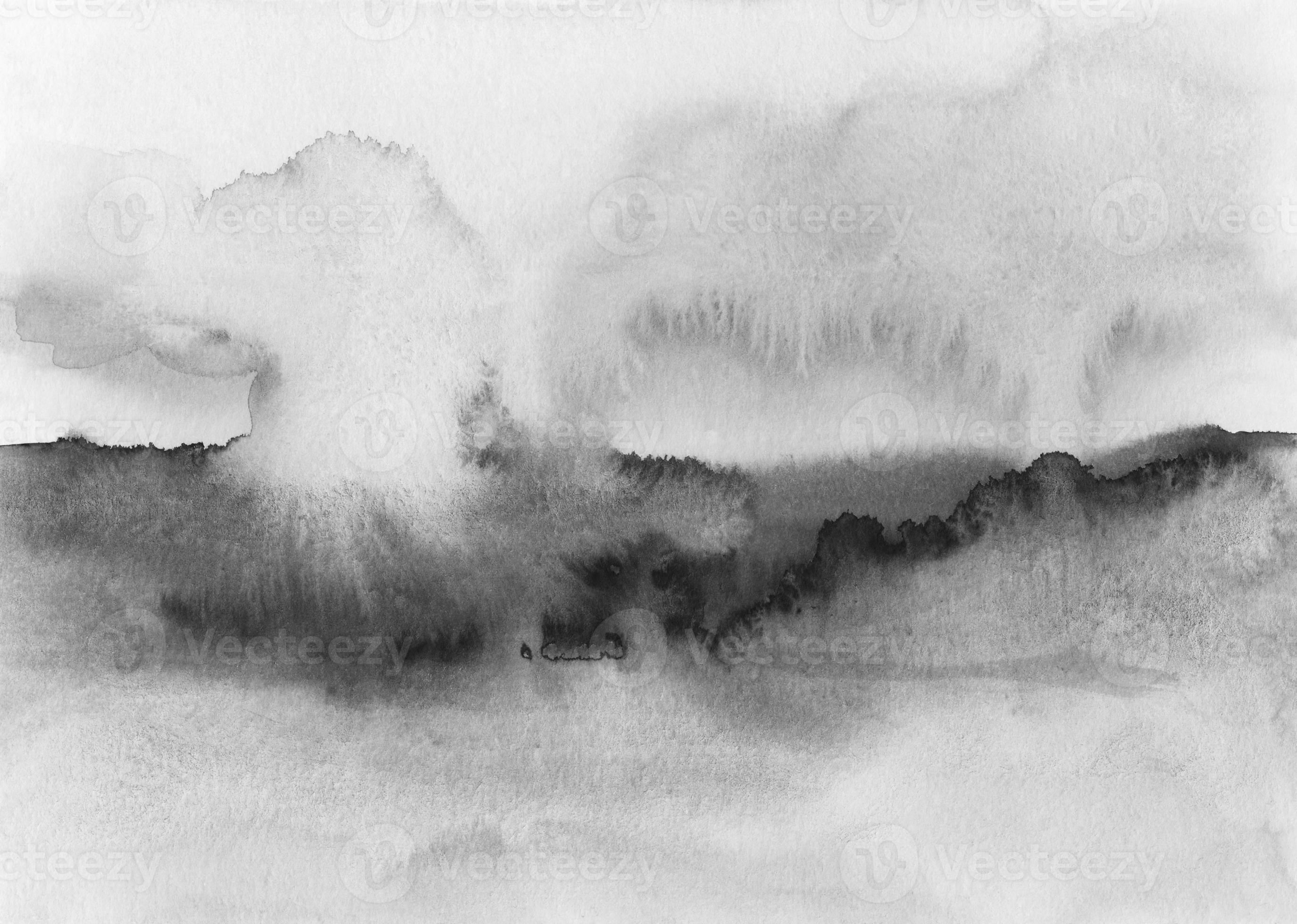 Abstract black and white watercolor landscape. Watercolour background