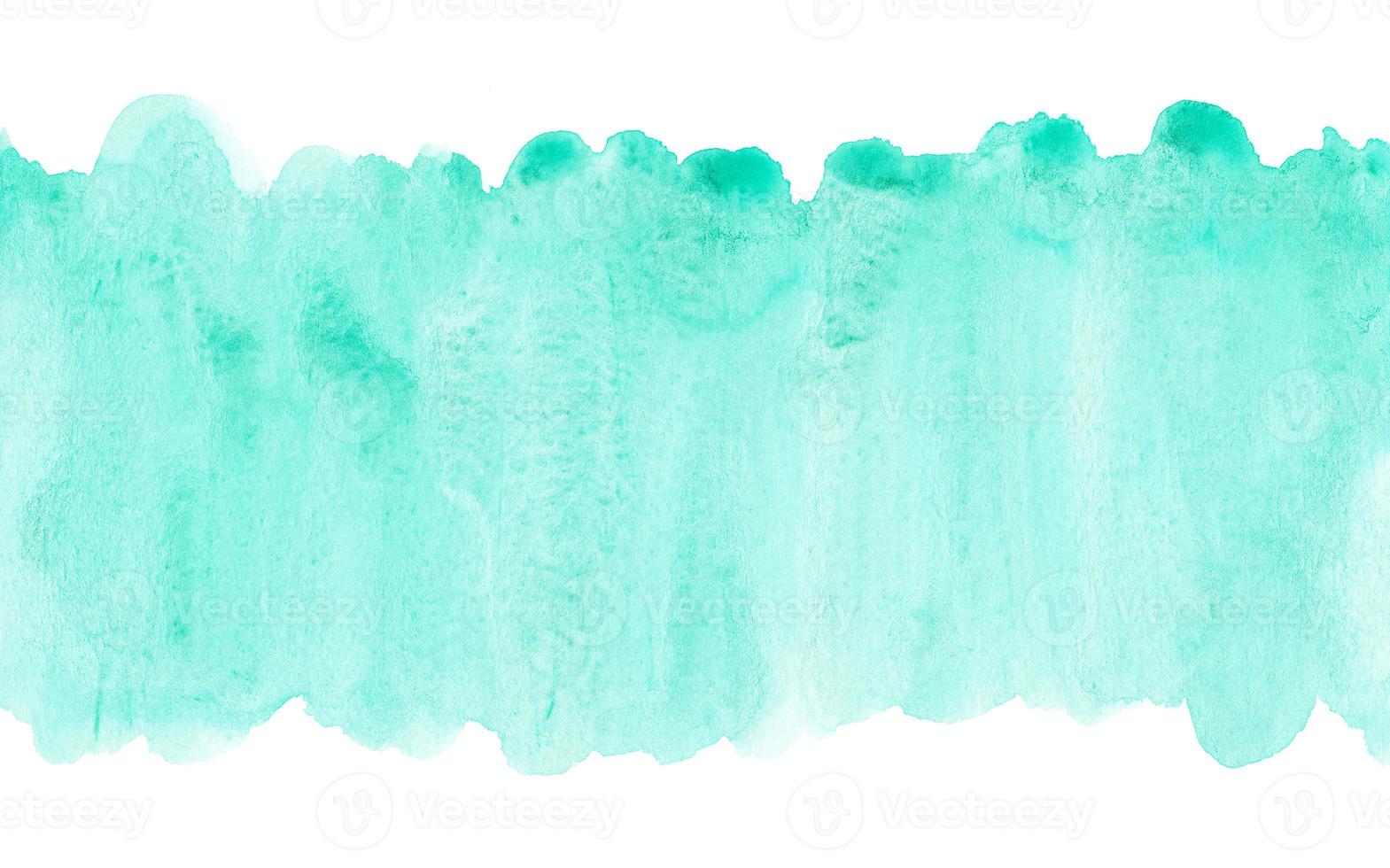 Watercolor pastel sea green background banner. Stains on paper, hand painted. Isolated border photo