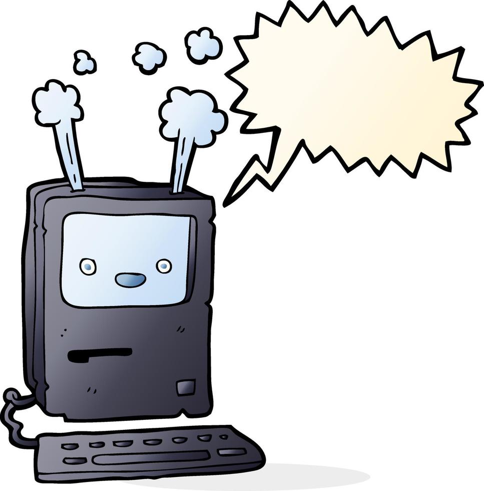 cartoon old computer with speech bubble vector