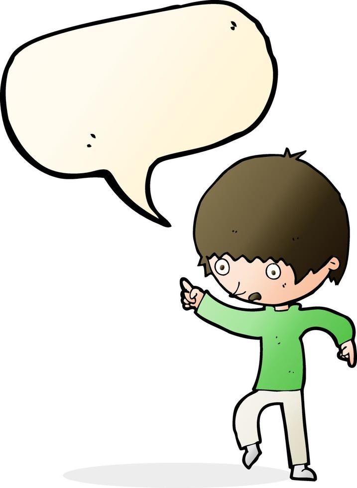 cartoon worried boy pointing with speech bubble vector