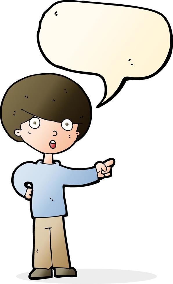 cartoon pointing boy with speech bubble vector