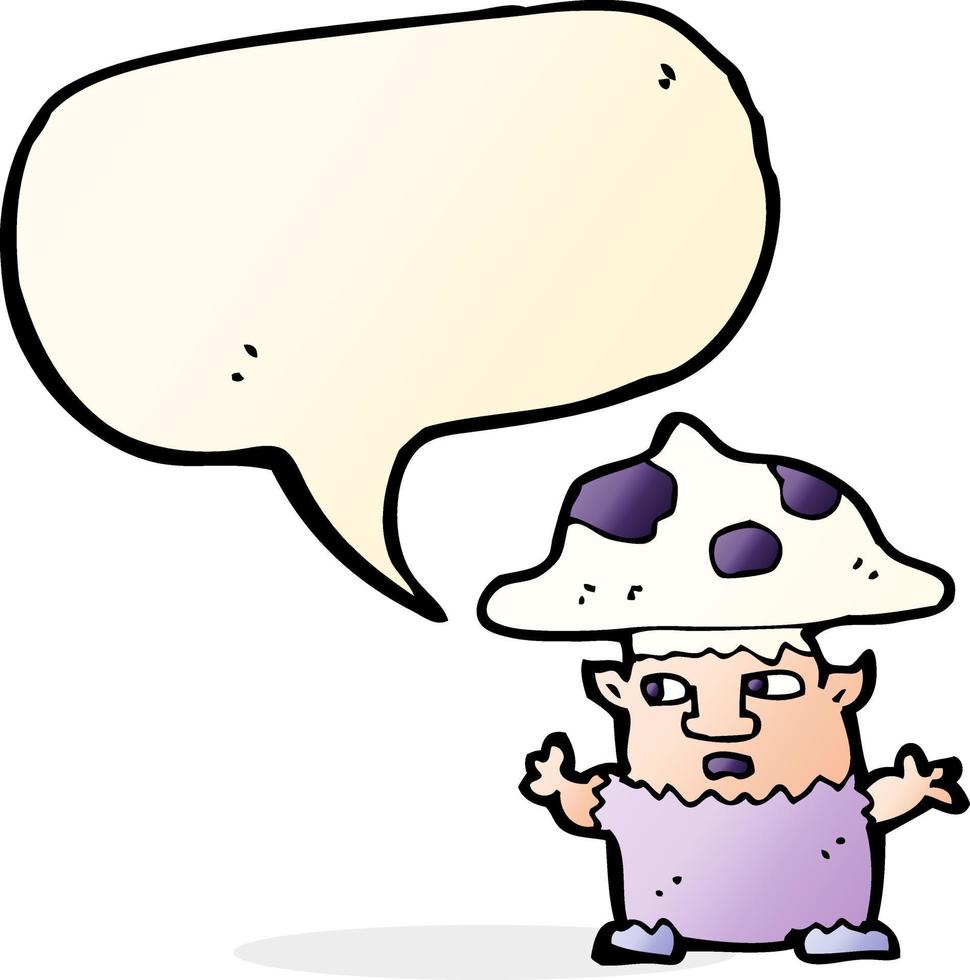 cartoon little mushroom man with speech bubble vector