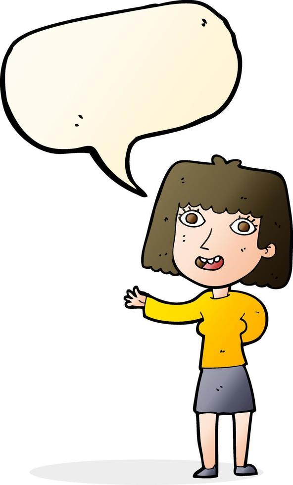 cartoon friendly woman waving with speech bubble vector