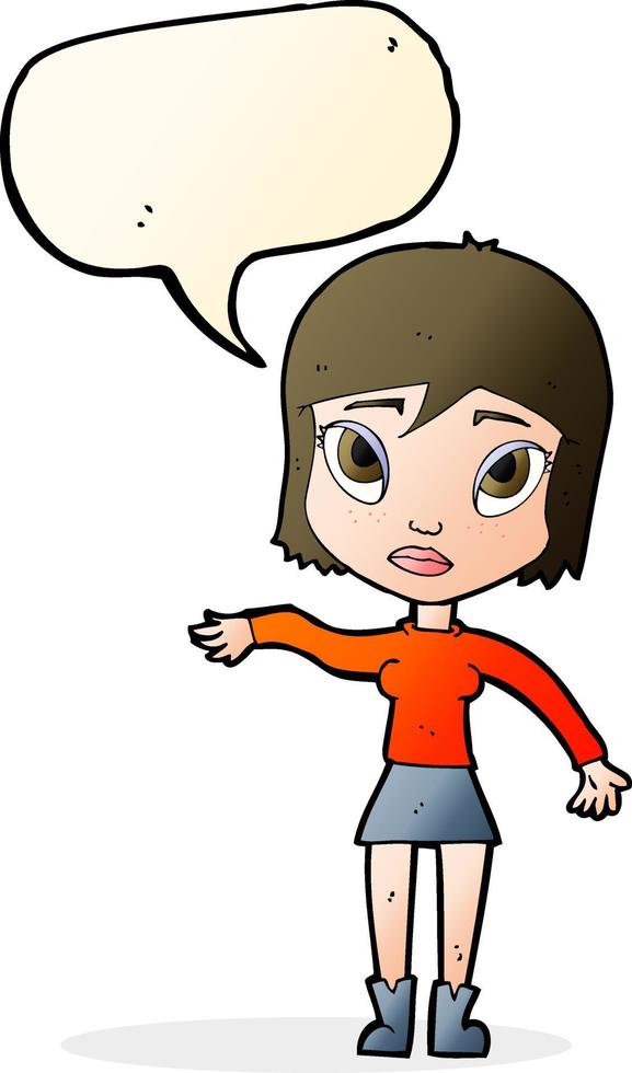 cartoon woman waving hand with speech bubble vector