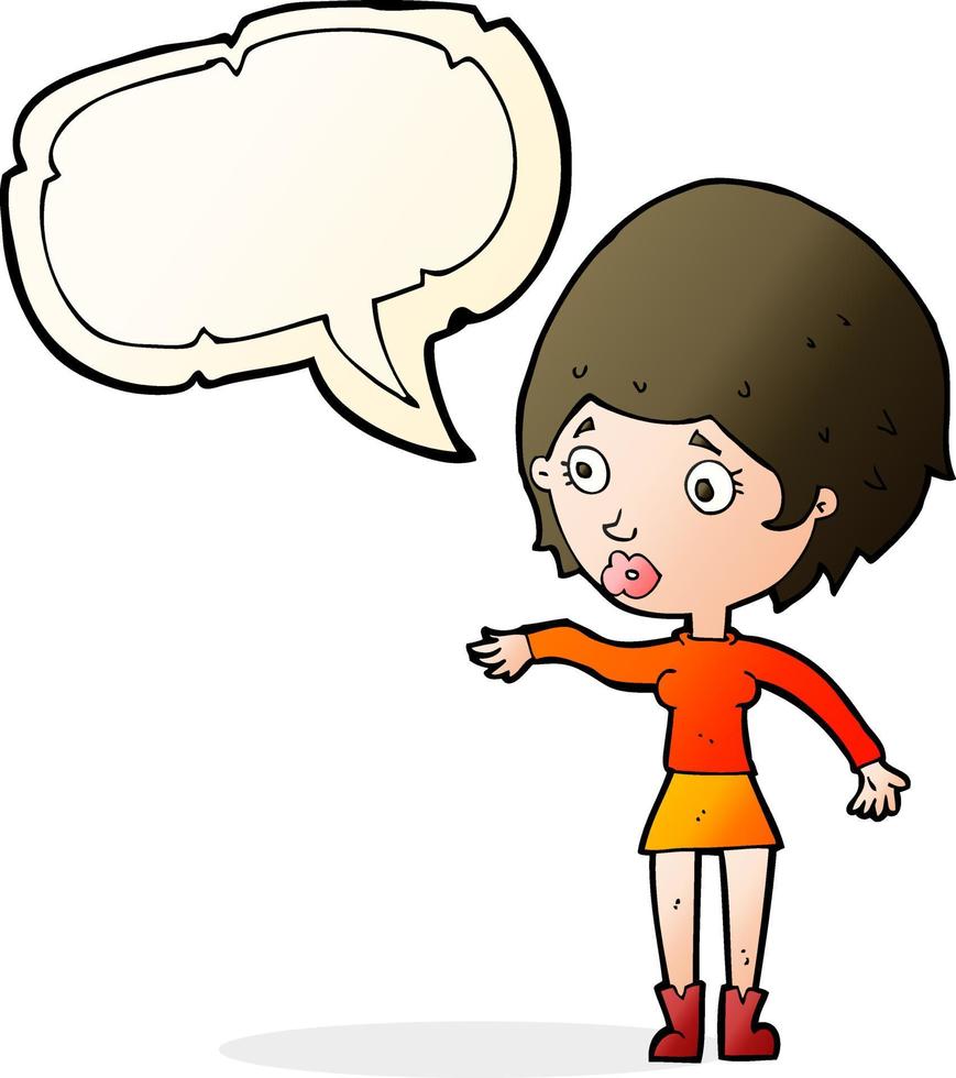 cartoon concerned woman reaching out with speech bubble vector