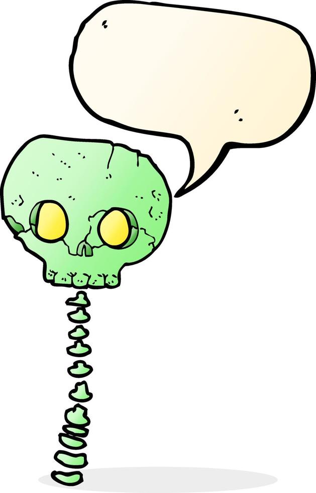 cartoon spooky skull and spine with speech bubble vector