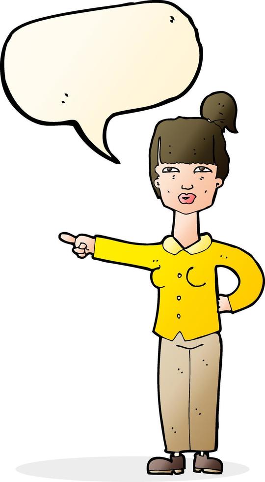 cartoon woman pointing with speech bubble vector