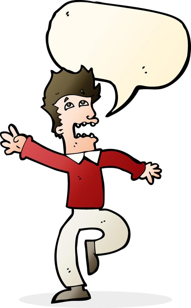 cartoon man panicking with speech bubble vector
