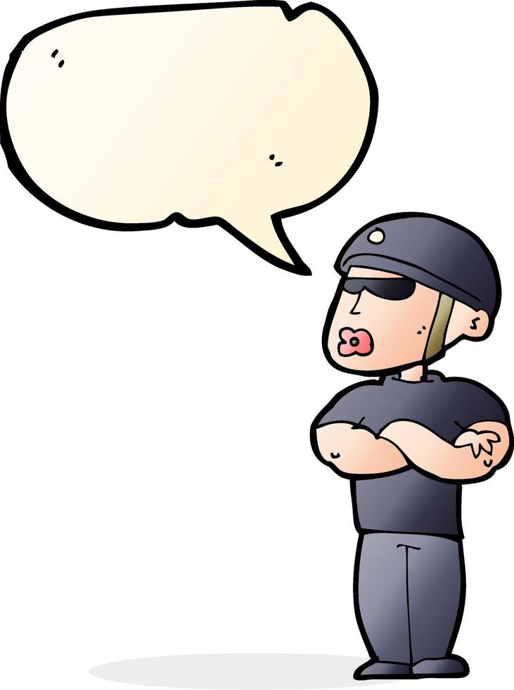 cartoon security guard with speech bubble vector