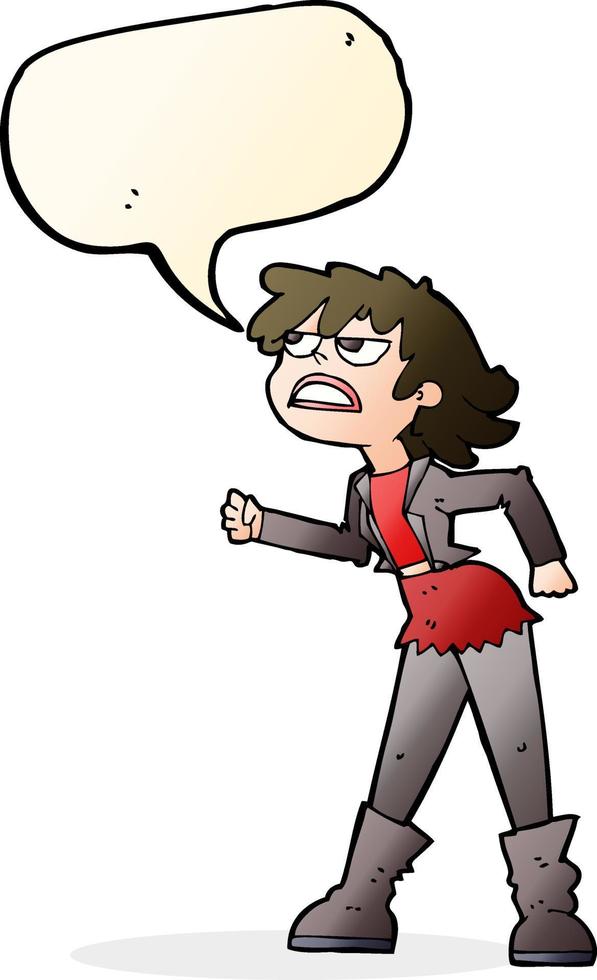 cartoon angry biker girl with speech bubble vector