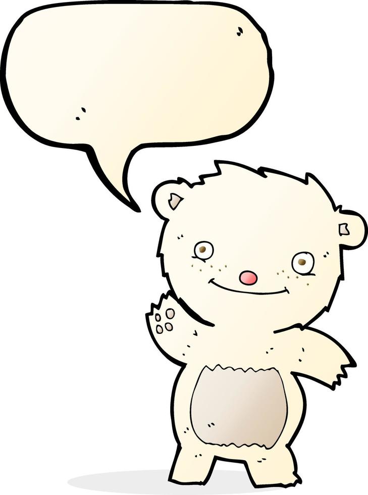 cartoon waving polar bear cub with speech bubble vector