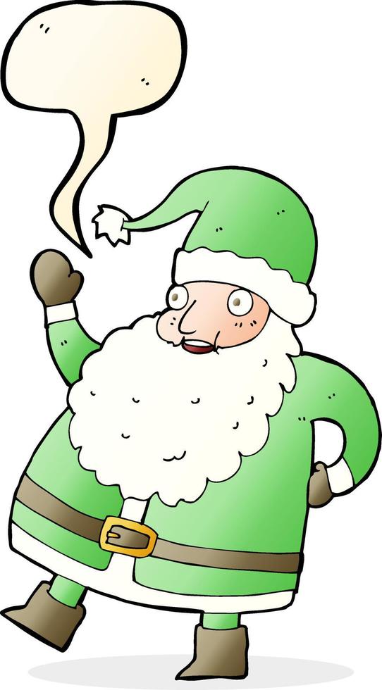 funny waving santa claus cartoon with speech bubble vector