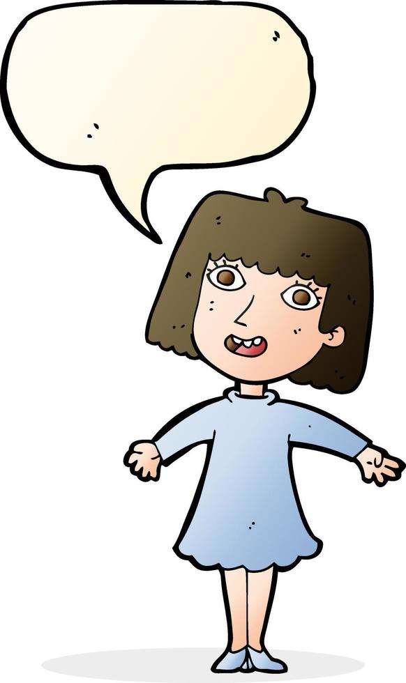 cartoon happy woman in dress with speech bubble vector