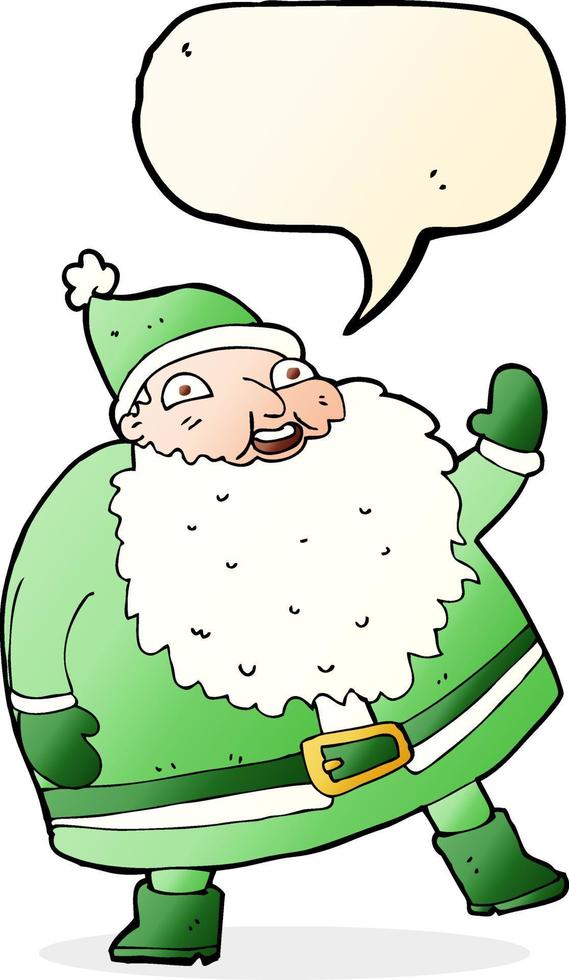 funny waving santa claus cartoon with speech bubble vector