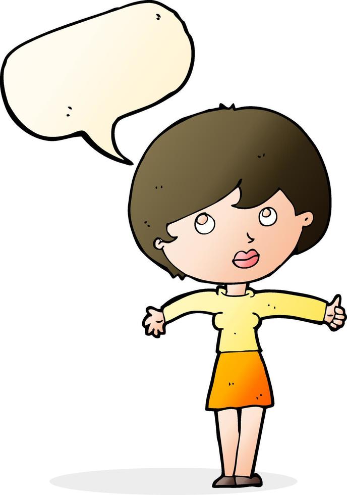 cartoon woman giving thumbs up with speech bubble vector