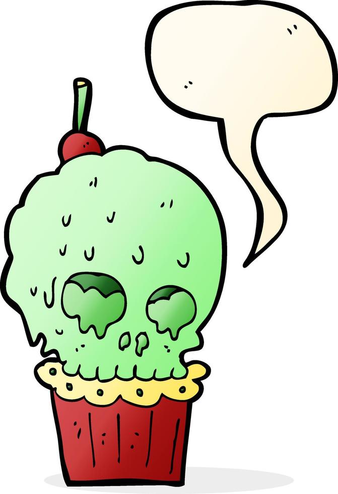 cartoon spooky skull cupcake with speech bubble vector
