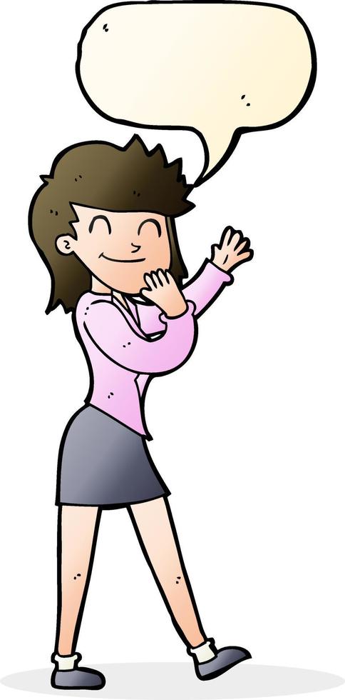 cartoon happy businesswoman with speech bubble vector