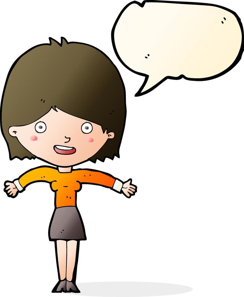 cartoon excited woman with speech bubble vector