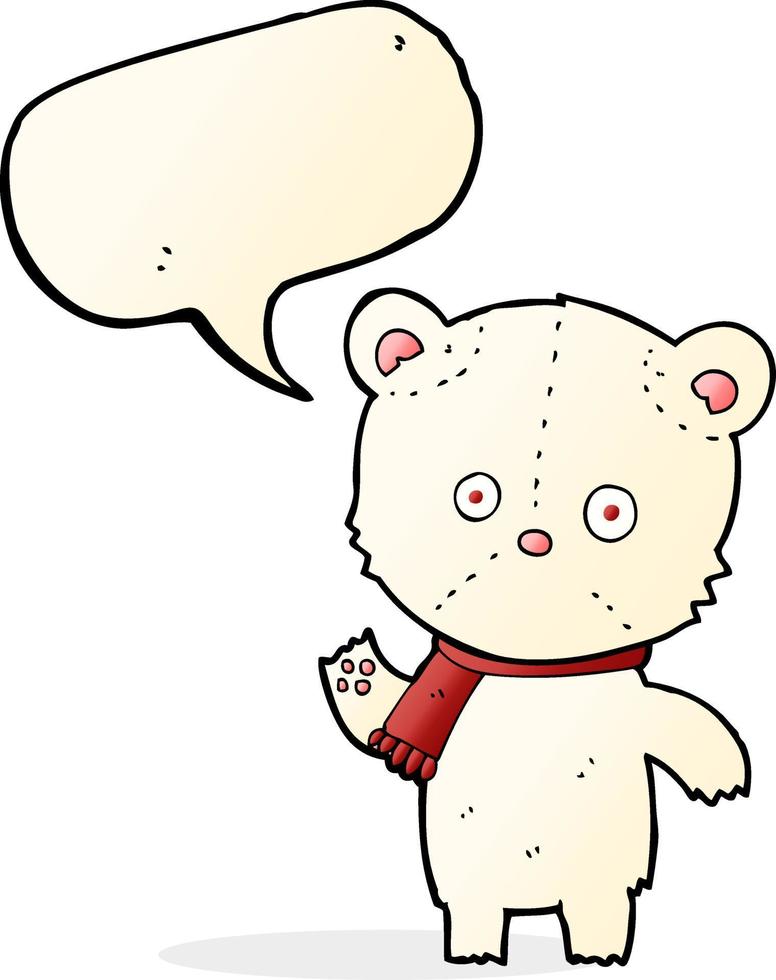 cartoon waving polar bear with speech bubble vector