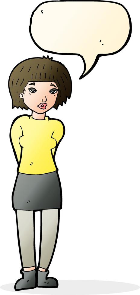 cartoon shy woman with speech bubble vector