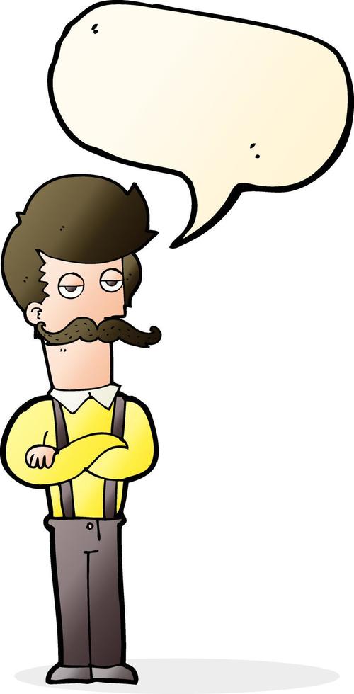 caricatura, hombre, con, bigote, con, burbuja del discurso vector