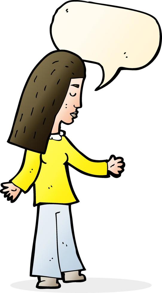 cartoon woman with open arms with speech bubble vector