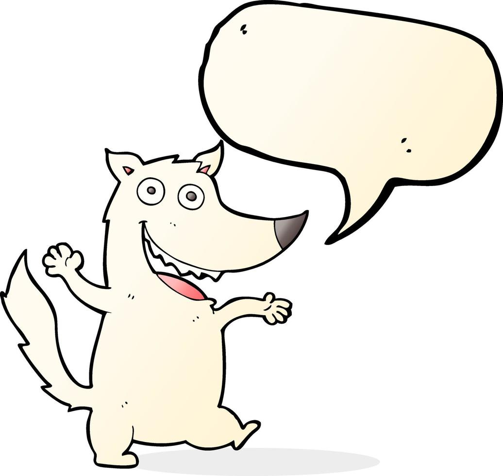 cartoon happy wolf with speech bubble vector