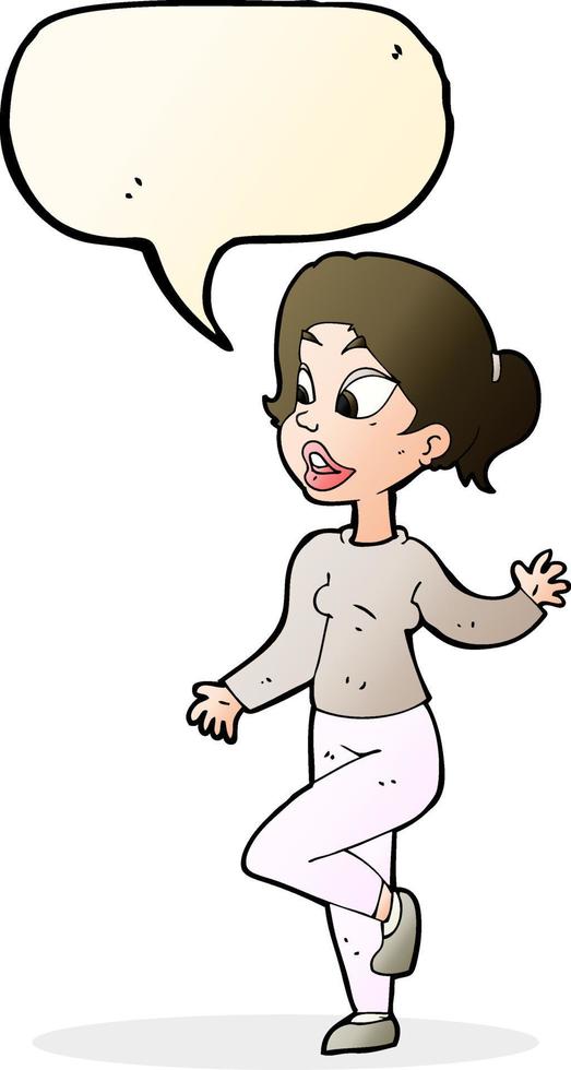 cartoon friendly woman waving with speech bubble vector