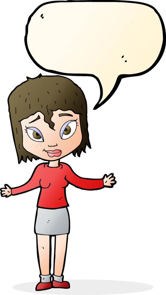 cartoon woman shrugging shoulders with speech bubble vector