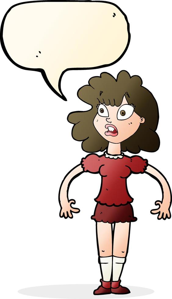 cartoon pretty girl with shocked expression with speech bubble vector