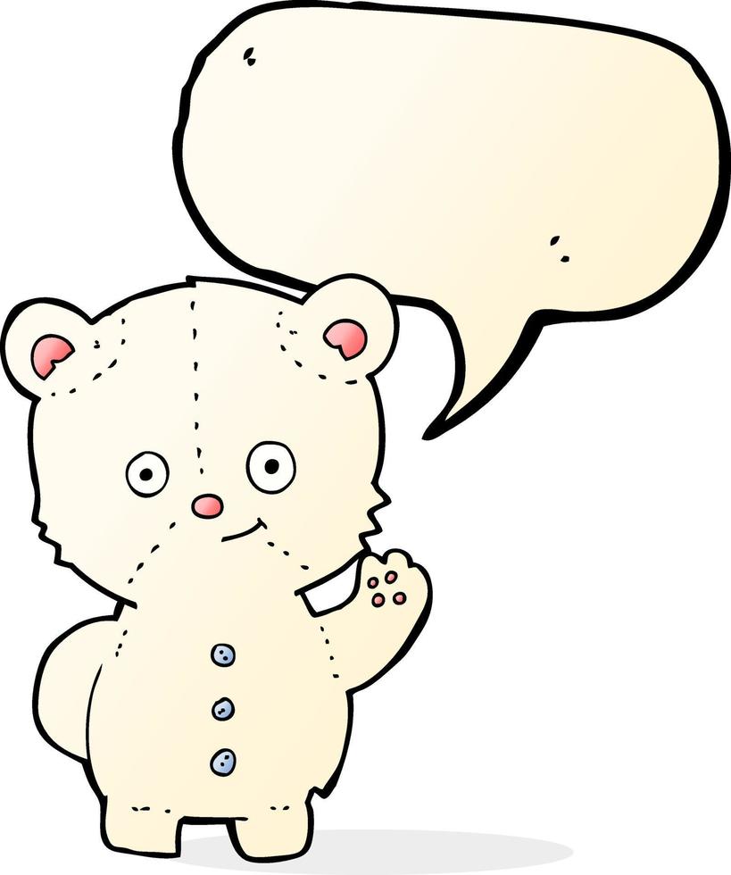 cartoon waving polar bear cub with speech bubble vector